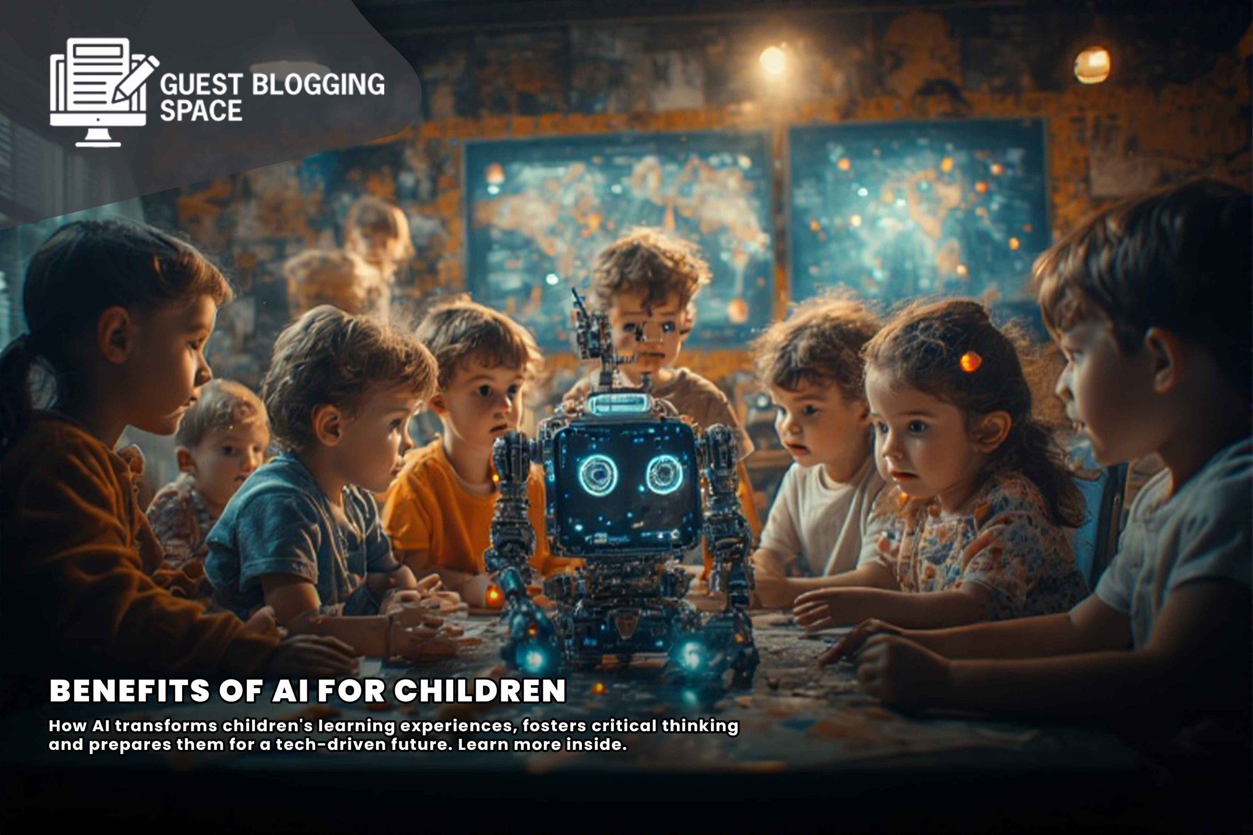 Benefits-Of-Ai-For-Children: Children learning through play with an interactive AI robot in a classroom